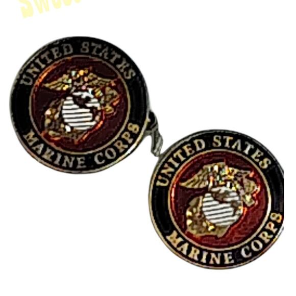 Marine Corps Cufflinks, Cuff Links, Globe & Anchor Emblem, 3/4"D - Picture 1 of 3